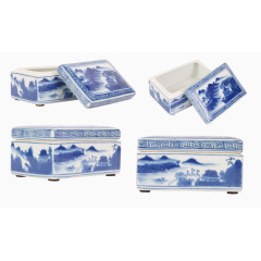 水墨画中的青花瓷瓷器