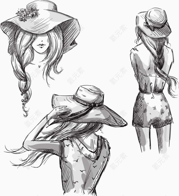 矢量母亲节女性线条画3