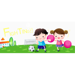 矢量卡通踢球插画