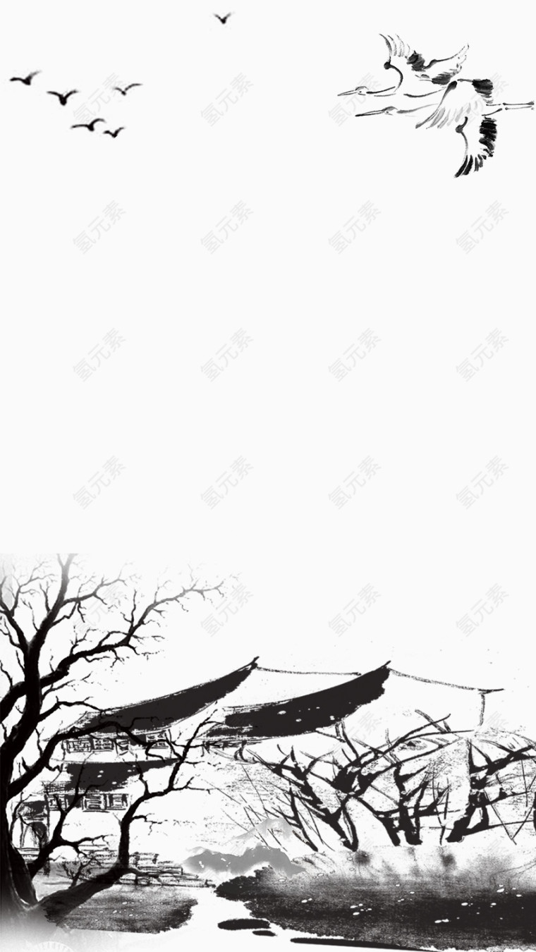 中国风林中木屋建筑素材