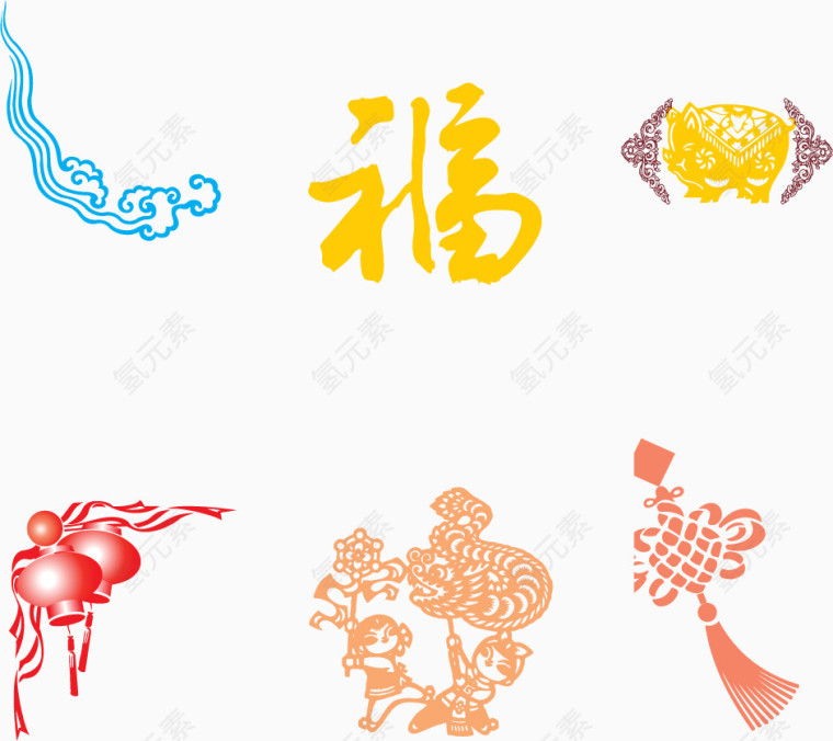 矢量手绘传统节日元素