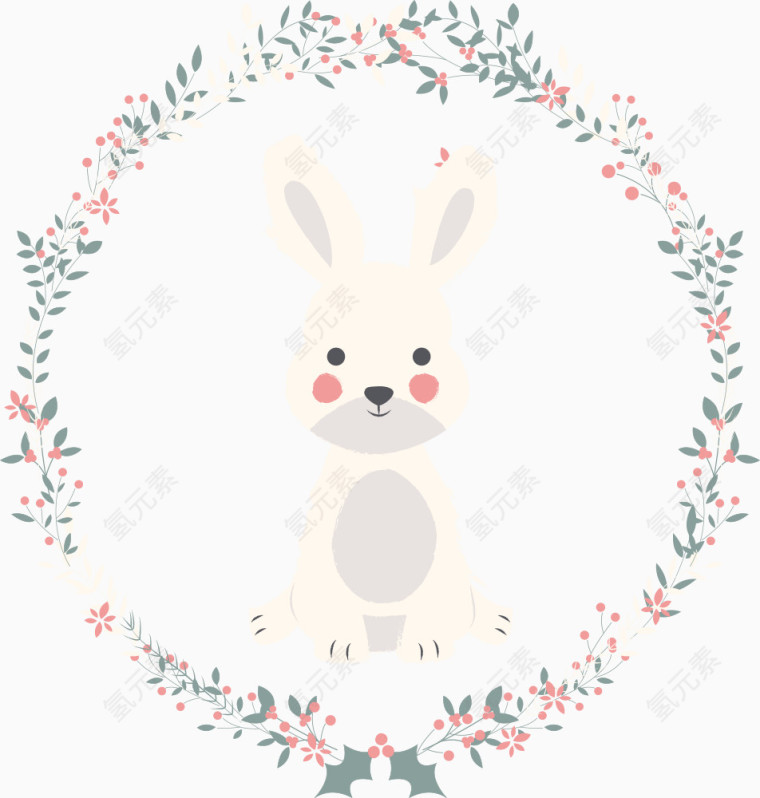 矢量花环与小兔子