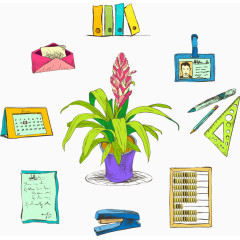 手绘办公桌办公用品