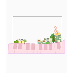 卡通装饰画钢琴键粉色路