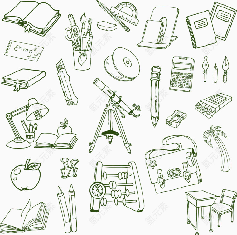 线描文具教学用具矢量图