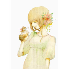 可爱女孩水彩插画