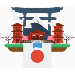 矢量手绘日本建筑