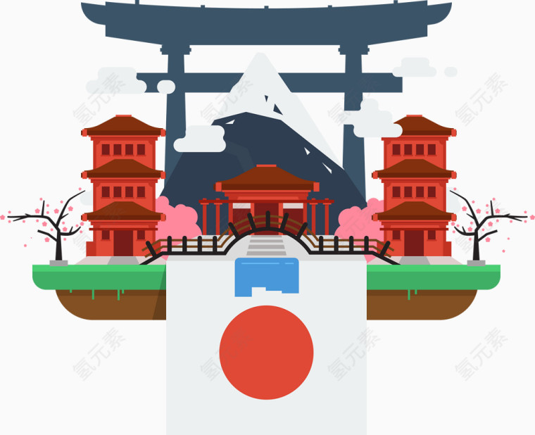 矢量手绘日本建筑