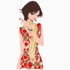 带围巾穿旗袍的 美女插图