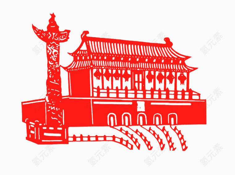 红色天安门剪纸