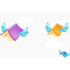 天空中飞翔的书本卡通背景矢量图