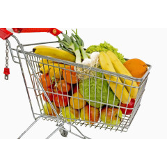 装满水果蔬菜的购物车