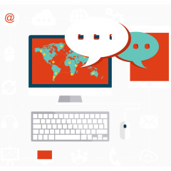 网络社交电脑连接手机图标矢量图