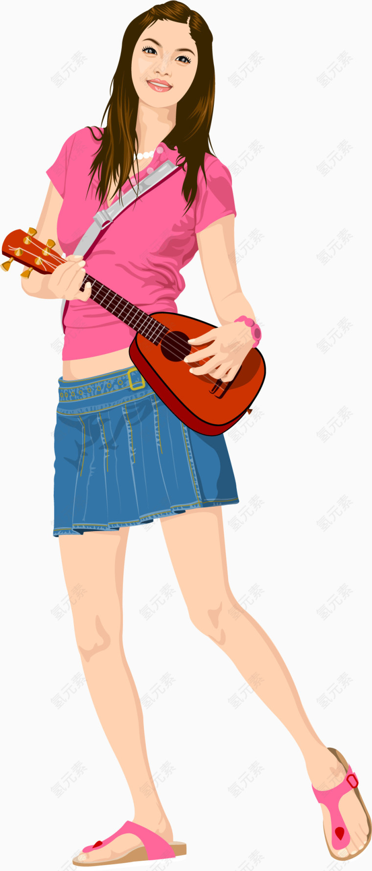 矢量手绘弹吉他的美女