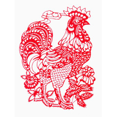 红色公鸡剪纸