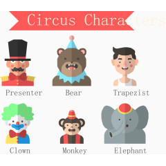 马戏团角色头像矢量素材