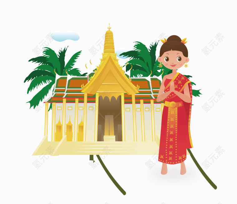 矢量少数名族风景与姑娘