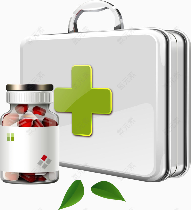 矢量医药箱与药瓶