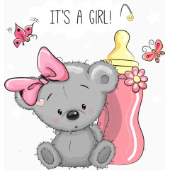 矢量蝴蝶结小熊和奶瓶