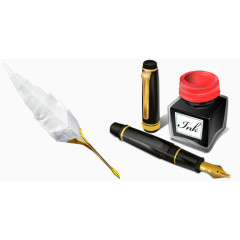 手绘钢笔墨水和羽毛笔