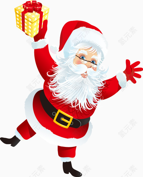 卡通圣诞老人手拿礼盒图案