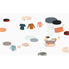 贴纸画雨天晾衣服