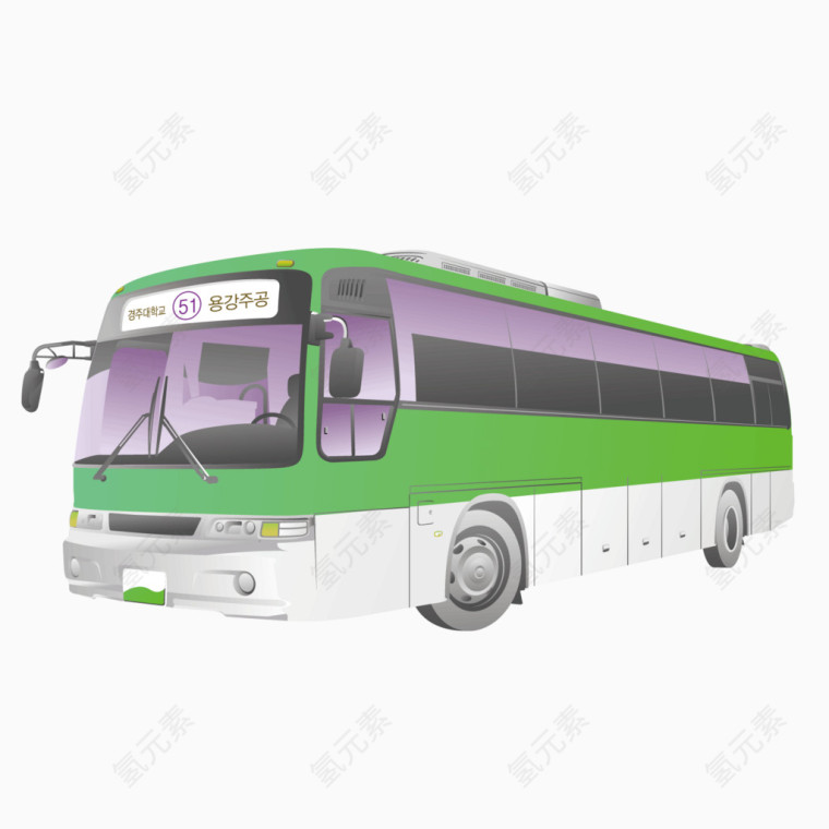 矢量绿色大巴公交车长途车