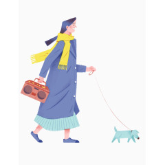 创意手绘女人遛狗
