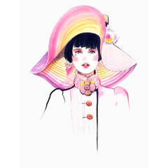 手绘大帽子女