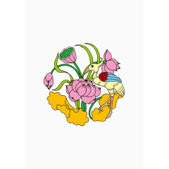 荷花仙鹤卡通矢量素材