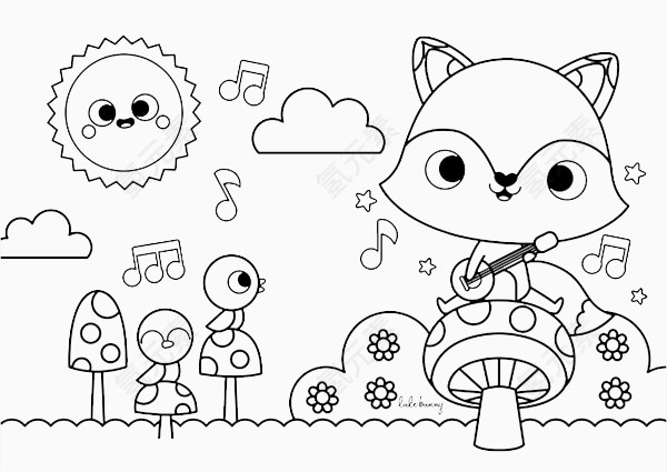 线稿弹吉他的狐狸