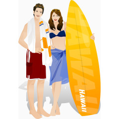 矢量手绘海边度假情侣