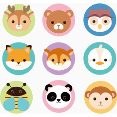 可爱森林动物头像矢量素材