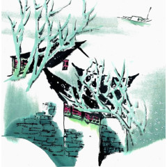 中国画雪景免抠素材