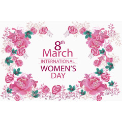粉红玫瑰花边女人节海报