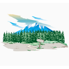 富士山下的松柏树和土地