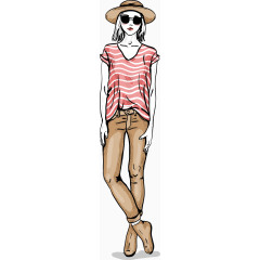 矢量手绘戴帽女装模特