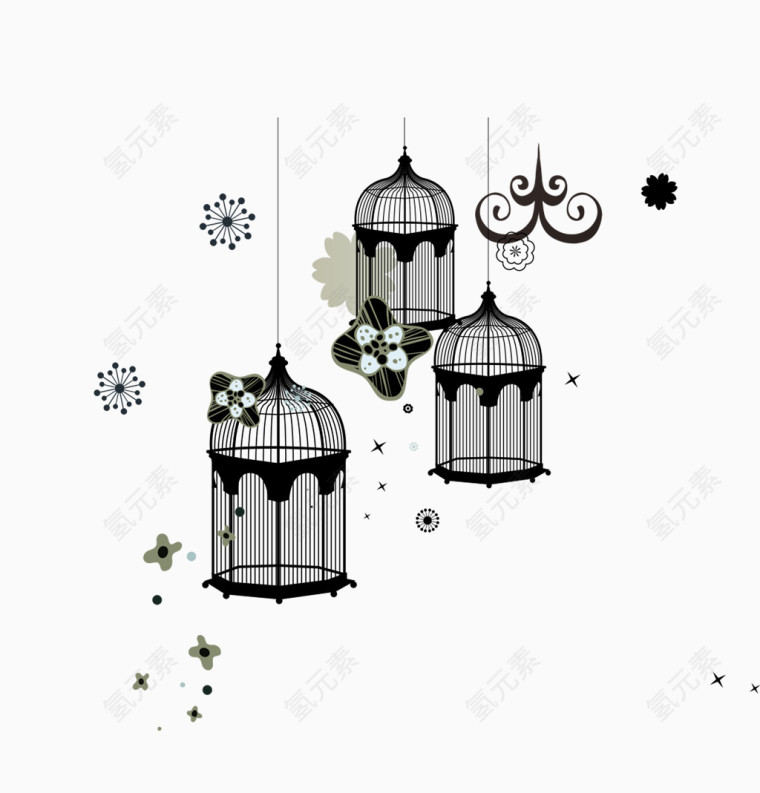 黑色鸟笼插画