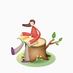 坐在树桩上读书的人