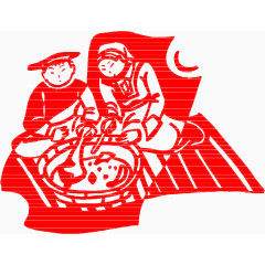 做年夜饭红色剪纸