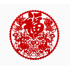 玉兔福字剪纸窗花素材