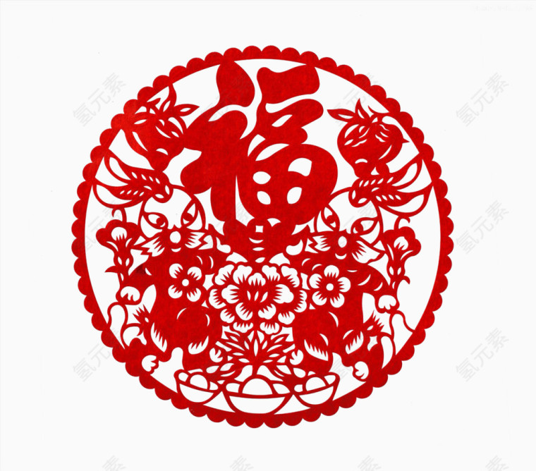 玉兔福字剪纸窗花素材