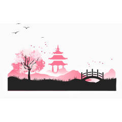 矢量手绘粉色樱花