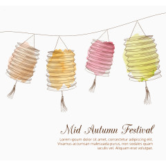 手绘素雅中秋节灯笼素材