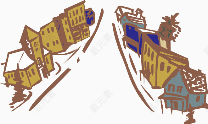 城市街道风景插画矢量