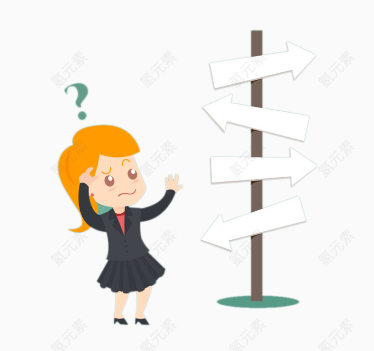 路牌前迷茫的商务女子