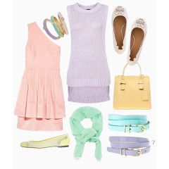 紫色针织连衣裙与粉色单肩裙