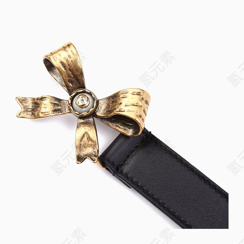 GUCCI复古蝴蝶结扣黑色牛皮女士腰带