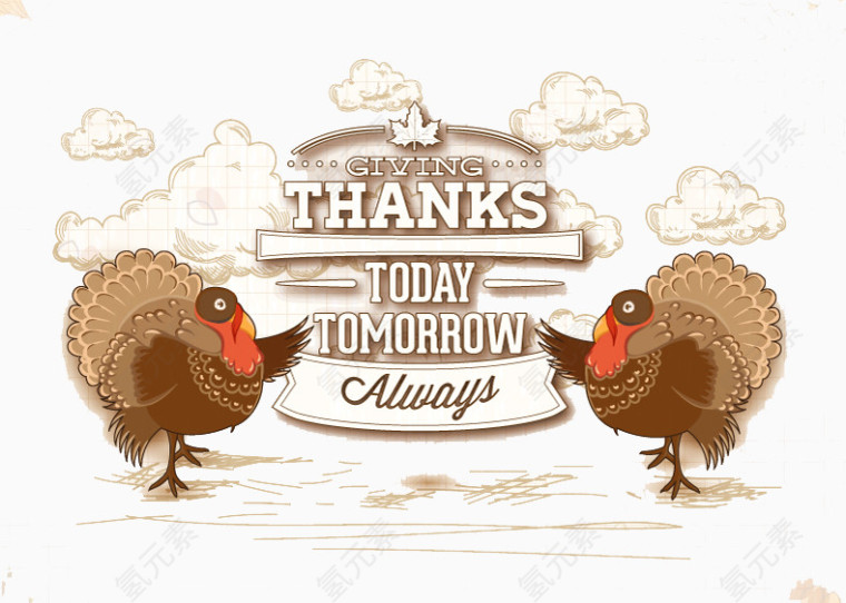 彩绘感恩节火鸡海报矢量素材