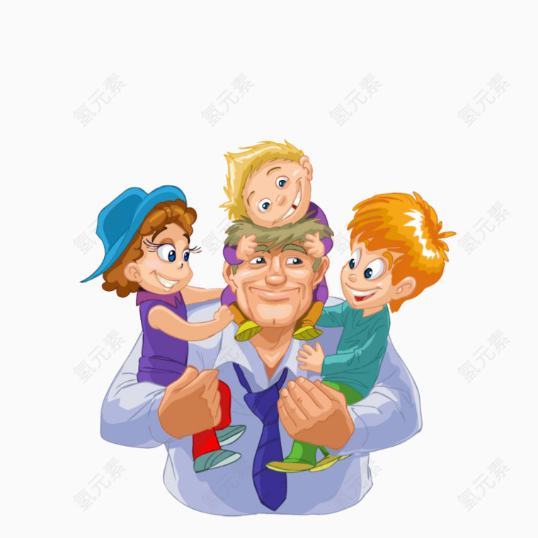 手绘爸爸背孩子素材
